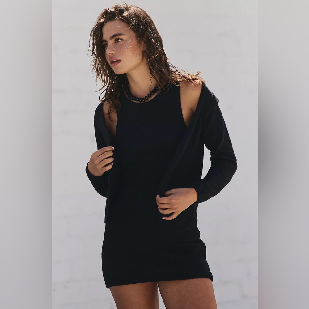 Free people Sadie  Black Knit Dress with jacket medium new with the tags